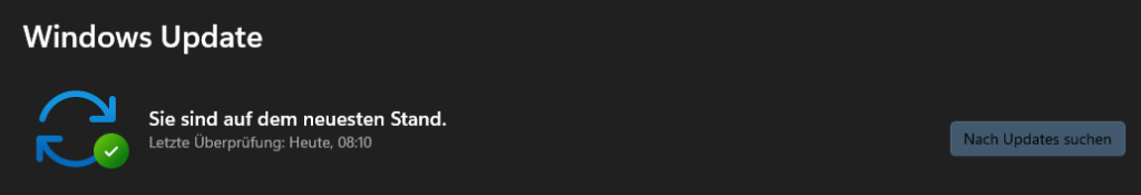 Screenshot showing the greyed out update button an the status of latest updates installed